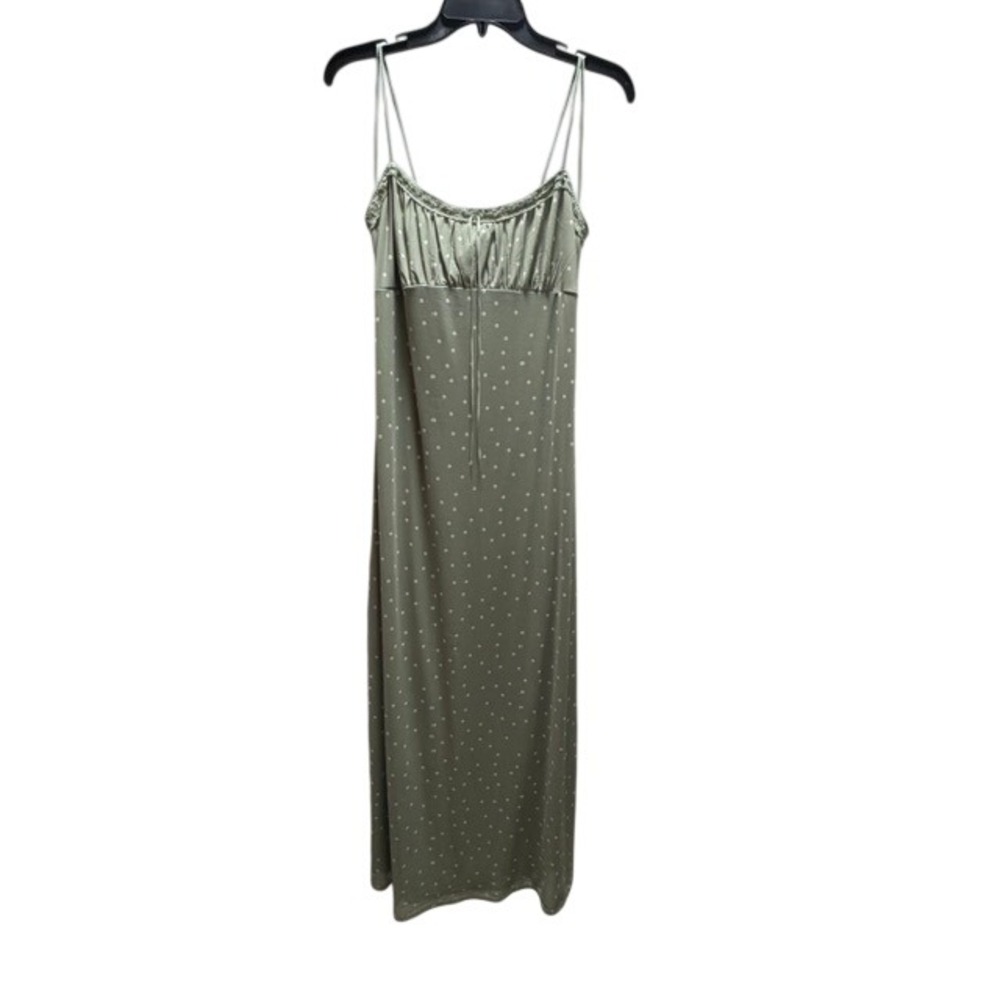 Pink Rose Sage Green Polka Dot Slip Dress Romantic Cottagecore Midi Large NWT